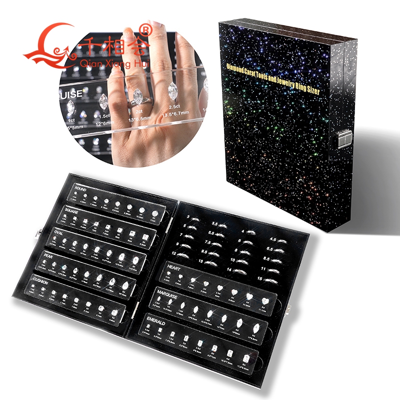 0,5ct-5ct 8 formas tamaños herramientas de quilates de diamante y medidor de anillos de joyería piedra de circonia cúbica juego de piedra maestra probador de herramientas de joyería