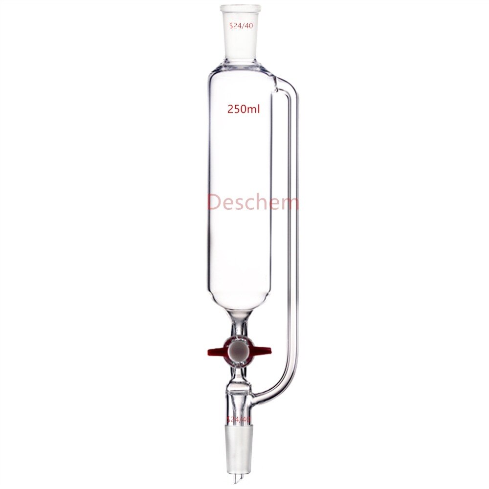 250ml,24/40,Glass Pressure Equalizing Additional Funnel,PTFE Stopcock,Lab Glassware