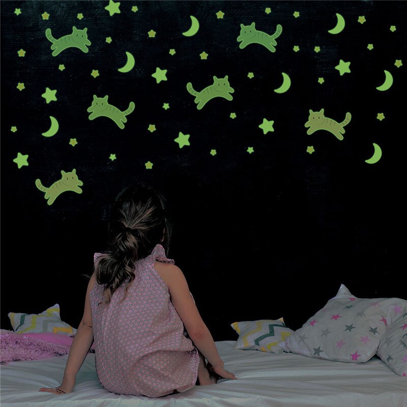 3Pcs/set Cat/Moon/Star DIY Luminous Stickers Cartoon Wall Stickers Kawaii Wallpaper Kids Room Glow-In-Dark Wall Decal Home Decor
