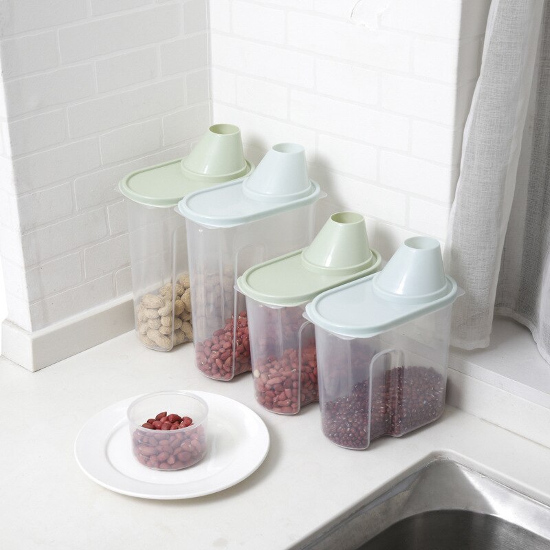 Transparent Food Storage Box Kitchen Whole Grain Storage Tank Sealed Tank with Scale Plastic Kitchen Accessories