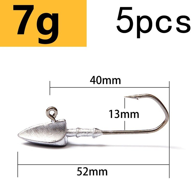 Anzuelo de insectos blandos, cebo Artificial, aparejos de pesca, dardo, Jighead, señuelo de gusano, cabeza de plantilla blanda, anzuelos triangulares, tipo de barco, 5 uds.: 7g