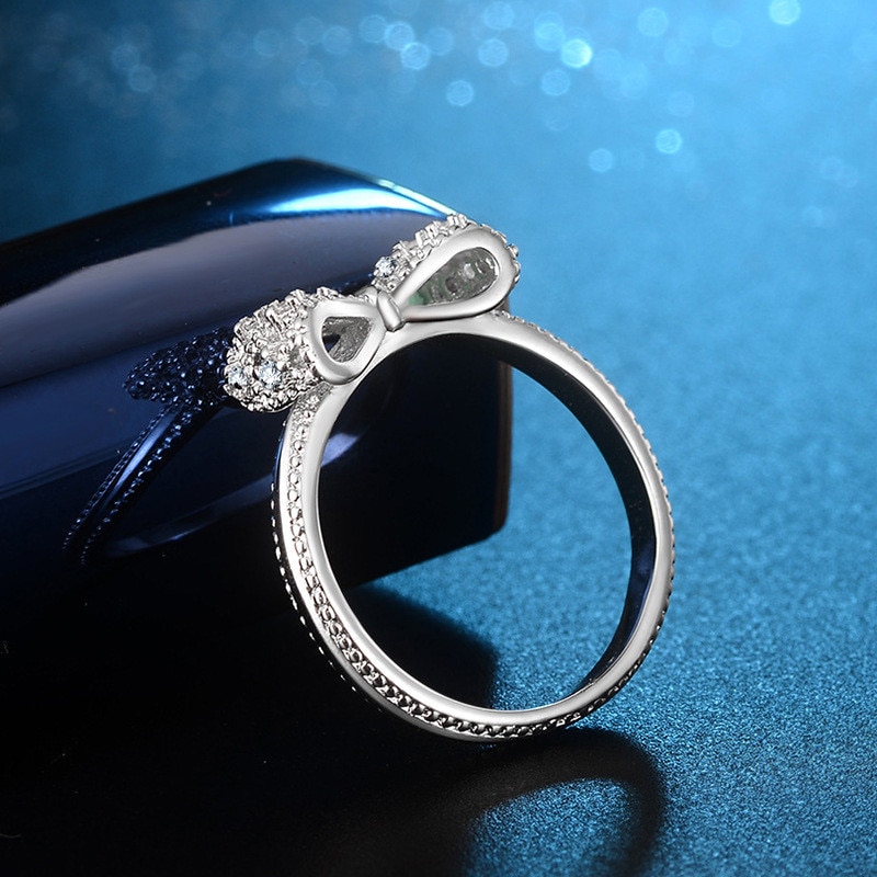 Cc 925 Ringen Voor Vrouwen Zilver Kleur Bow-Knoop Zirconia Fijne Sieraden Mooie Bridal Bruiloft Accessoires CC3181