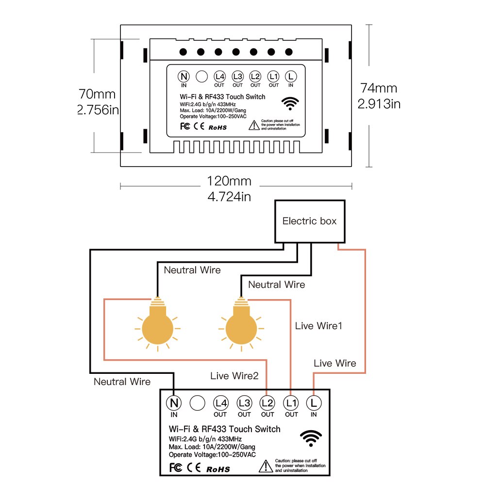 Smart Glass Panel Switch Smart Life/Tuya App Multi-Control Association, Voice Control with Alexa,Google Home,1/2/3 Gang