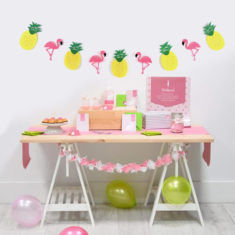 Novedad de verano en banderines de flamenco, 1 unidad, de piña Tropical hawaiana, accesorio para foto de guirnaldas para decoraciones de cumpleaños
