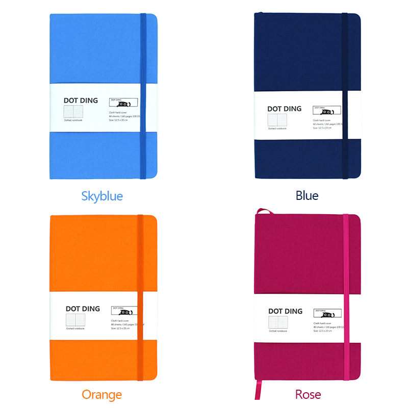 A5 Dot Notebook Spots Matrix Linen Cover with Bookmarks Blank Diary Book Dotted Line Bullet Page Thick Note Book
