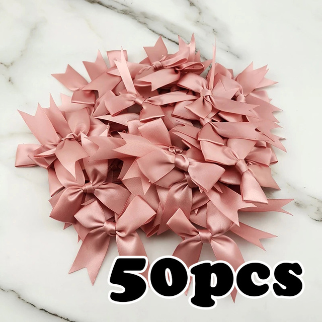 (50 uds) lazos de cinta rosa fresco de 1 pulgada, lazo de satén de poliéster, flor, decoración artesanal DIY: Latón envejecido
