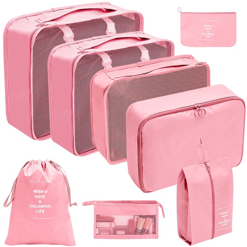 7/8/9/10 Pcs Set Reise Veranstalter Lagerung Taschen Koffer Verpackung Würfel Set Fällen Tragbare Gepäck Kleidung Schuh ordentlich Beutel Falten: Elfenbein