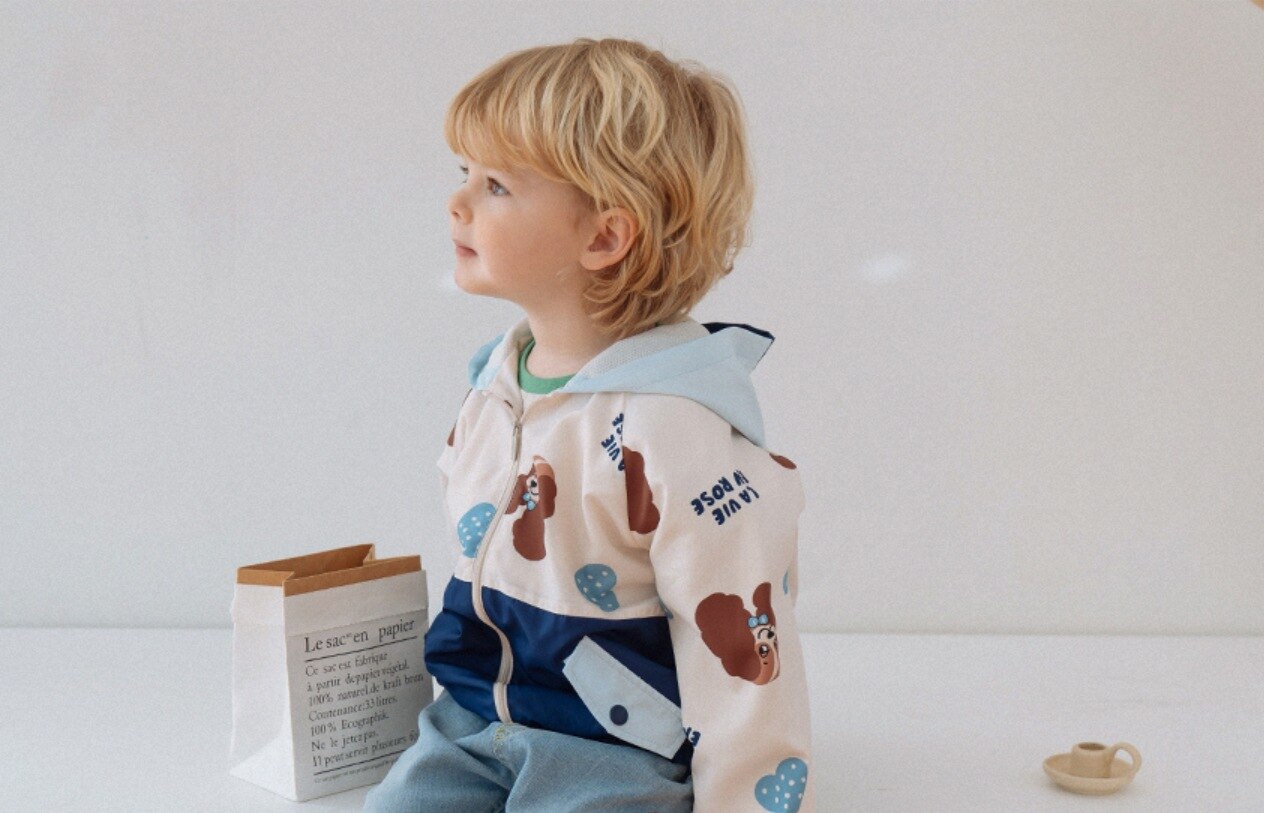 Felpa con cappuccio per bambini 2022 Spring New Cartoon Puppy Boy Jacket cuciture Boy Jacket Jeans per bambini in puro cotone abbigliamento per bambini