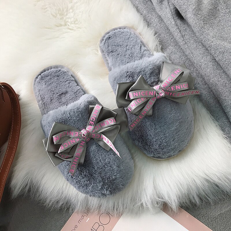 Femmes maison pantoufles hiver chaussures femme sans lacet plats diapositives femme fausse fourrure pantoufles femmes chaussures bout fermé g755: gray / 6