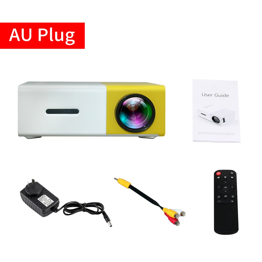 YG300 Pro proiettore LED 800 lumen 3.5mm Audio 320x240 pixel HD 1080P LED USB Mini proiettore lettore multimediale domestico: Yellow AU Plug