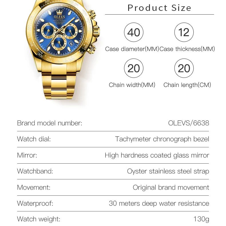 OLEVS 6638 TOP automatisch mechanisch horloge voor heren Multifunctionele chronograaf datum waterdicht luxe origineel horloge heren