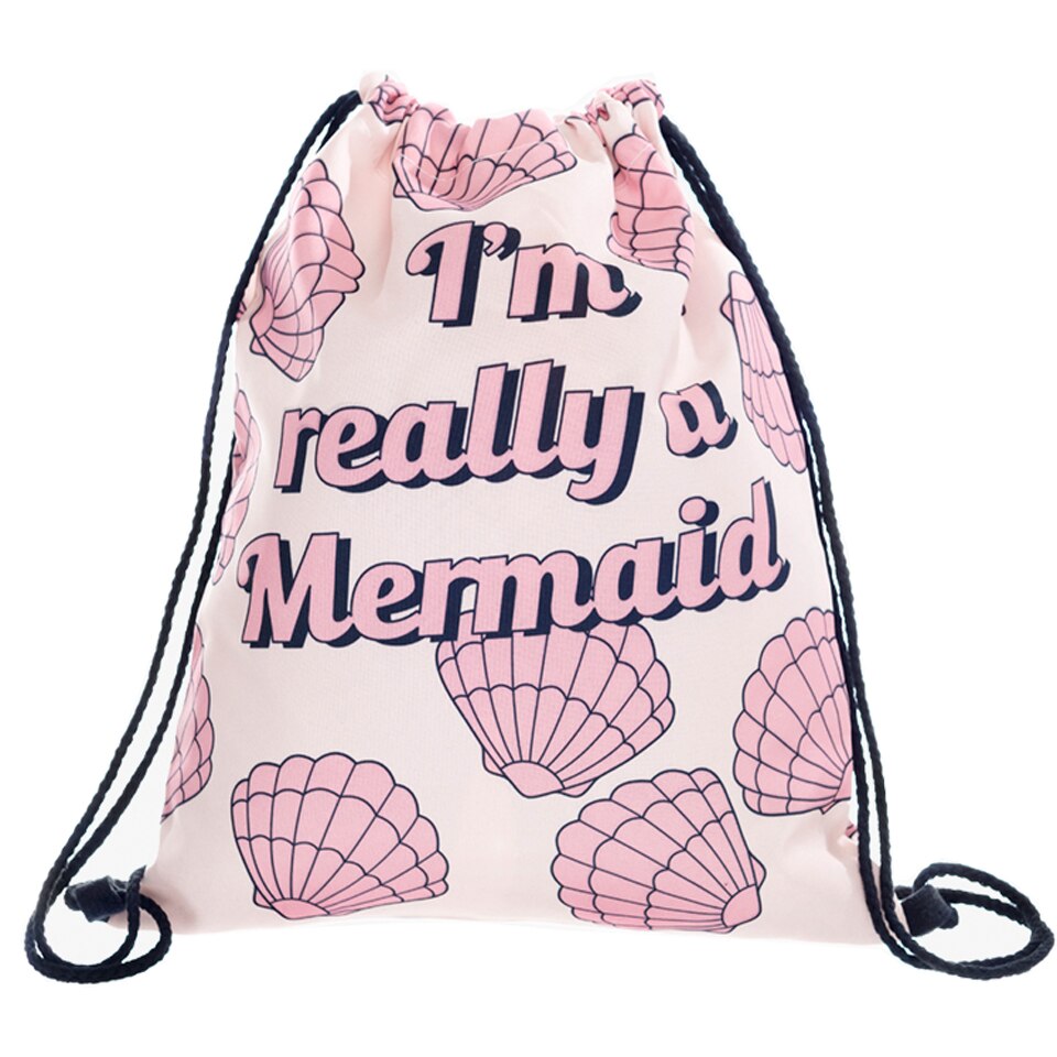 Really mermaid Women Backpack 3D printing travel softback women mochila drawstring bag Girls Backpack