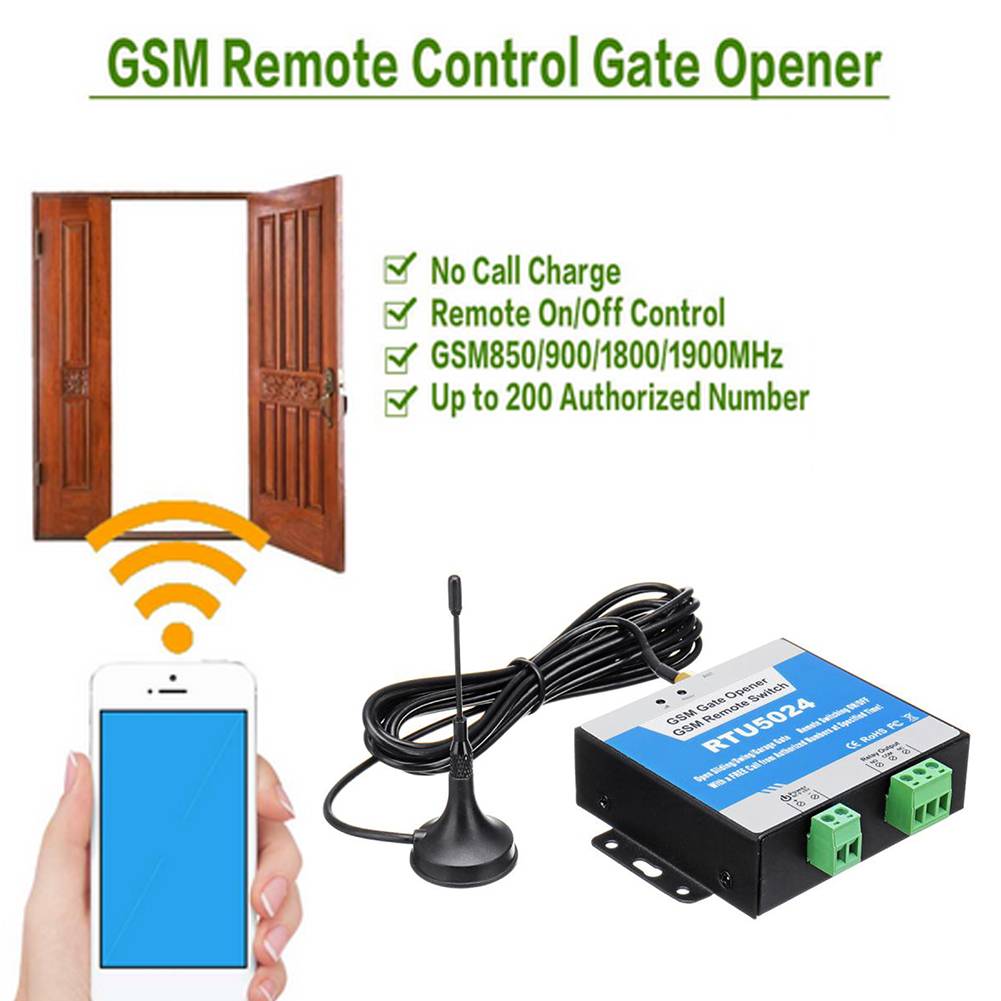 RTU5024 GSM Gate Relay Switch Kits 850MHz 900MHz 1800MHz 1900MHz Remote Control Wireless Door Access Opener with Antenna