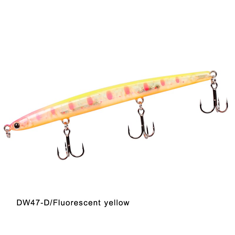 Tsurinoya  dw47 synkende blyant fiskeri lokke 12g 110mm lokker diskant kroge slank hård kunstig agn fiskeri lokker wobble: Fluorescerende gul
