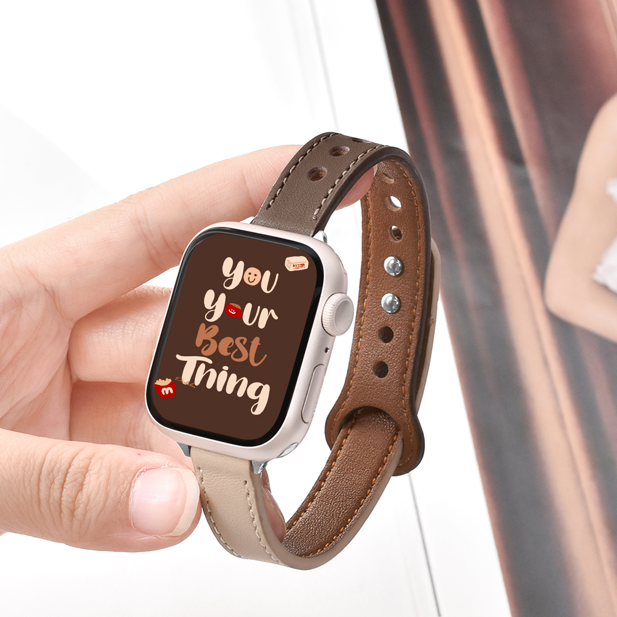 Tynd pu-læderrem til apple watch-rem 10 42/46mm 41/45 mm slank rem til iwatch loop  s9/8/7 se 6/5/4 40/44mm 42mm 38mm: Blå hvid / 16mm