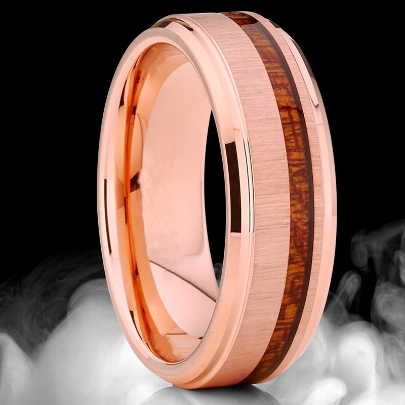 FDLK Herren 8mm Edelstahl Rose Gold Farbe Ring Koa Holz Inlay Wedding Band Comfort Fit: 11