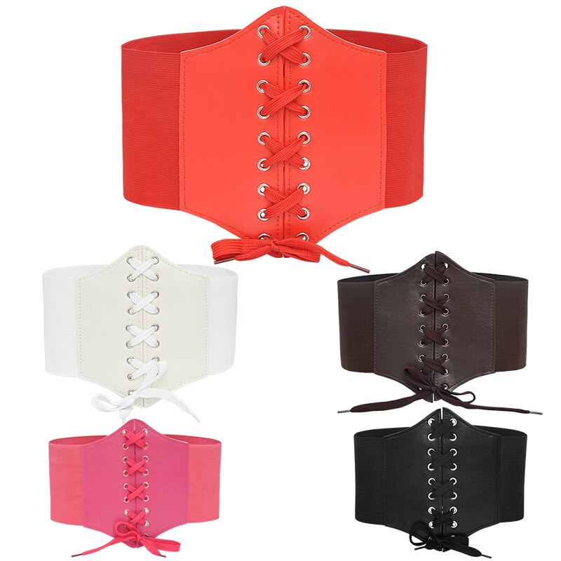 PU Leather High Waist Belt Super Wide Tied Waspie Belt for Dress Elastic Lace-up Cinch Women Corset Belt