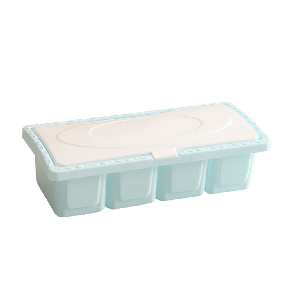 4 Raster Kruiden Doos Kruiderij Spice Storage Case Houder Keuken Tool Met Lepel: Blauw