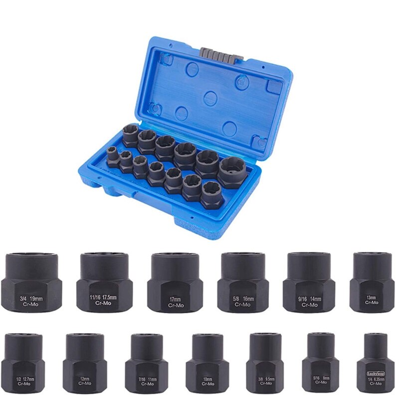 13-Piece Impact Bolt &amp; Nut Remover Set Anti-corrosion Nut Extractor Socket, Bolt Remover Tool Set　