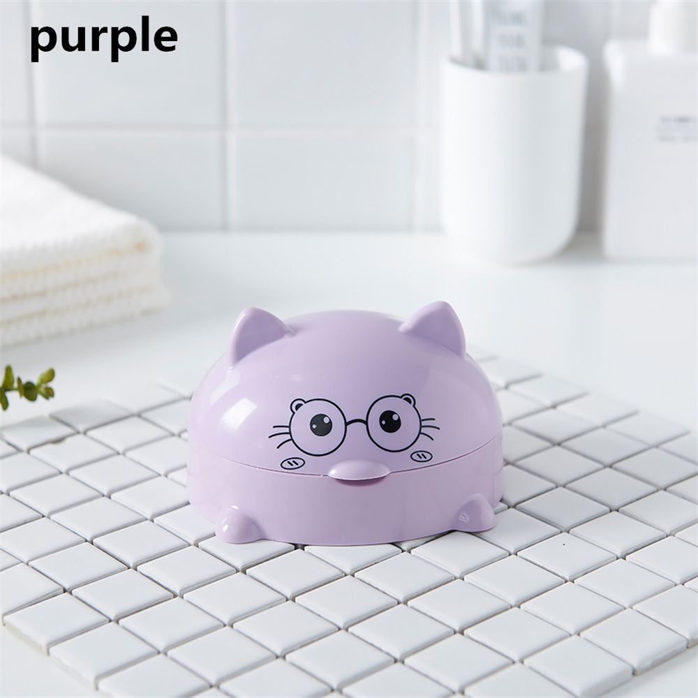 Porte-savon en forme de chat de dessin animé, avec couvercle, Portable, jolie boîte de douche, plateau de rangement, accessoires de salle de bains, 1 pièce: purple