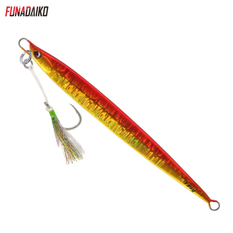 Funadaiko jigging lokke 80g 100g 135g jig agn metal jig lokke fiskeri lokke jig langsom jig fiske jig med 5x hjælpe kroge pesca: Guld orange laser / 100g