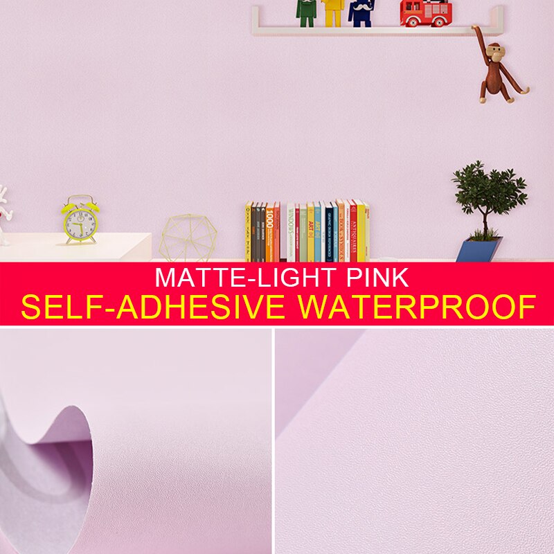 60CM*5M Solid Matte PVC Vinyl Self Adhesive Wallpaper Sticker For Walls DIY Waterproof Wall Sticker Home Decor Films PVC Sticker: Light Pink / 10m X 60cm