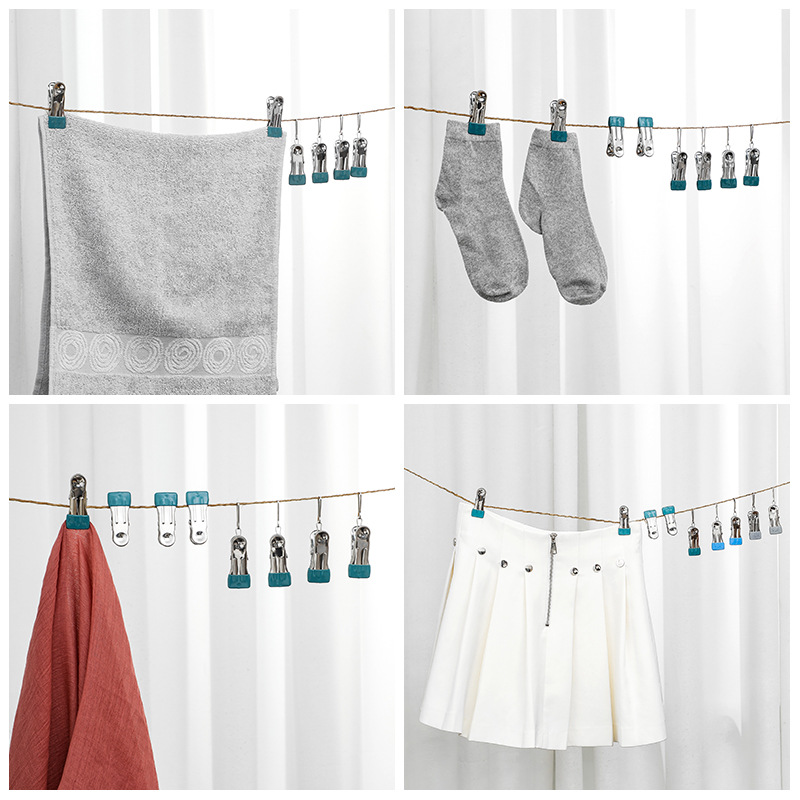 10 Stück Wäscheklammern aus Edelstahl ohne Spuren, Haken, KleiderbüGel, Wäscheklammern, Socken, Hängeclip, für Zuhause, Schrank, Bettlakenhalter