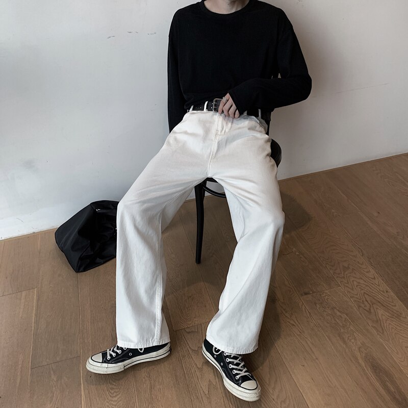 Blå hvid straight jeans herre vaskede casual retro jeans bukser herre streetwear vilde løse hip hop denim bukser m -2xl