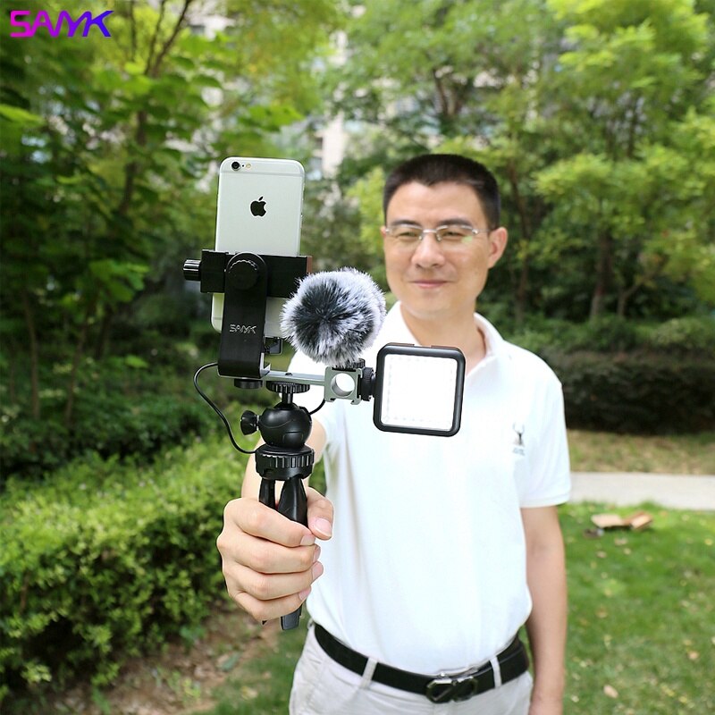SANYK Mobile Phone Stabilizer Anti-shake Handheld Vlogging Kit Photography Tripod With Microphone Led Light For Video Shooting