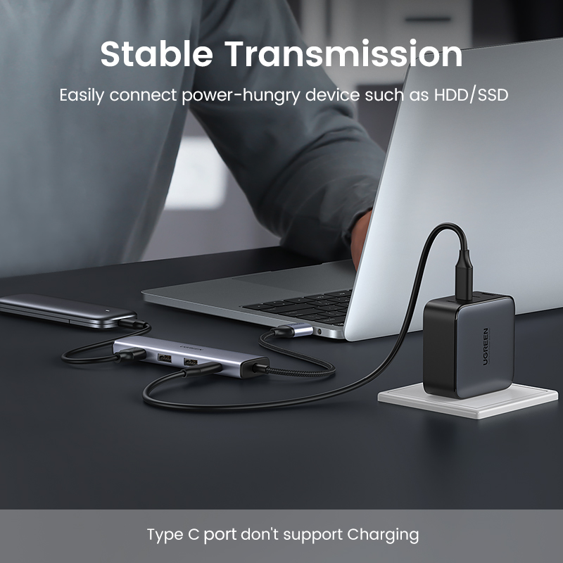 Ugreen-concentrador de red USB 3,0 tipo C para Macbook Pro Air M1, Accesorios para ordenador portátil, adaptador USB C, expansor, estación de acoplamiento divisor