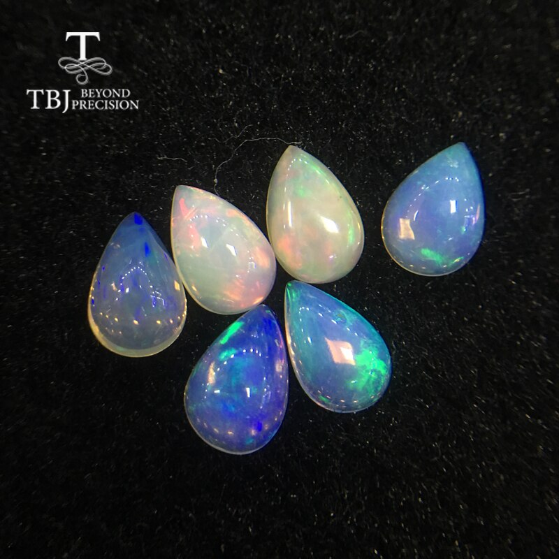 Tbj Natuurlijke Ethiopische Kleurrijke Opal Pear6 * 9 Mm 2 Pcs Top Natuurlijke Precious Losse Edelstenen Voor 925 Sterling zilveren Sieraden