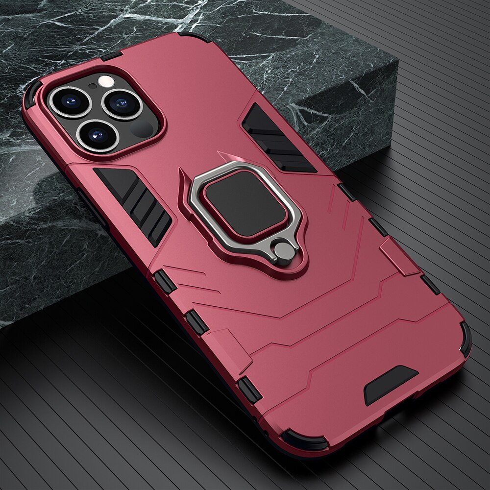 KEYSION Shockproof Armor Case for iPhone 12 Pro 12 Pro Max Ring Stand Silicone Phone Back Cover for Apple iPhone 12 Mini 12 Pro: for iPhone 12 Mini / Red