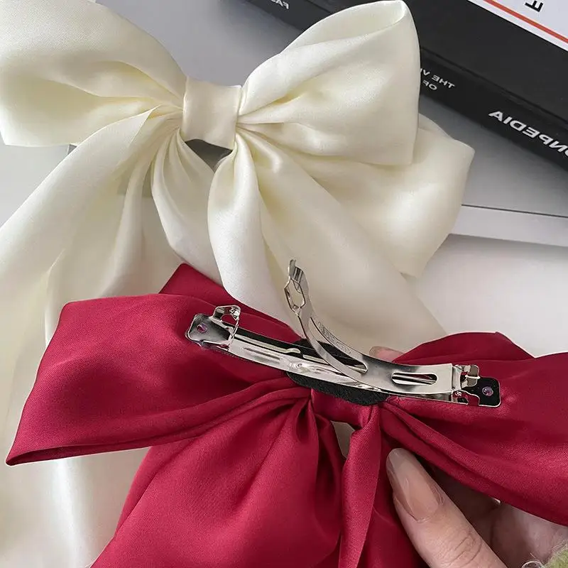 Pinza para el pelo con lazo , pasador para el pelo de satén liso Simple a la , diadema Retro con Clips, accesorios para el cabello para niñas