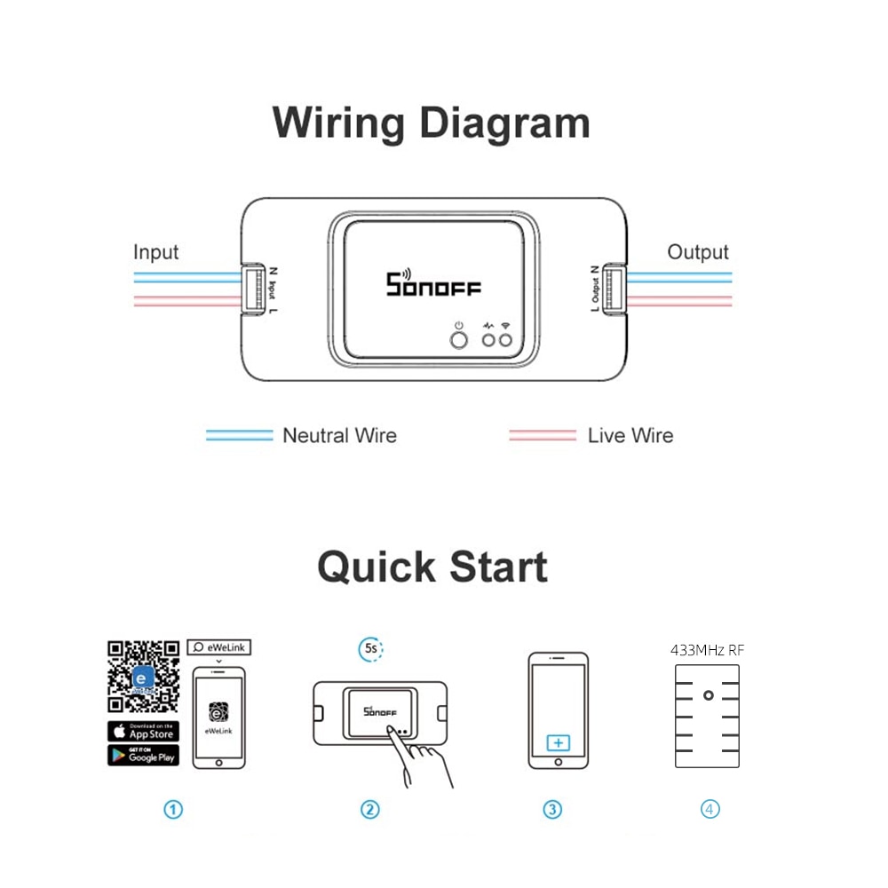 SONOFF RFR3 Smart Switch DIY - WiFi 433MHz Pilot - Kompatybilny z Alexa/Google Home