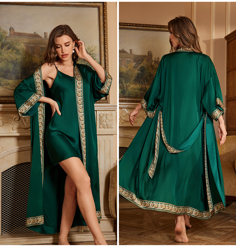 Robe de mariée de mariage Robe de chambre Sexy bordeaux peignoir chemise de nuit printemps été 2 pièces ensemble de vêtements de nuit Satin Homewear vêtements de détente
