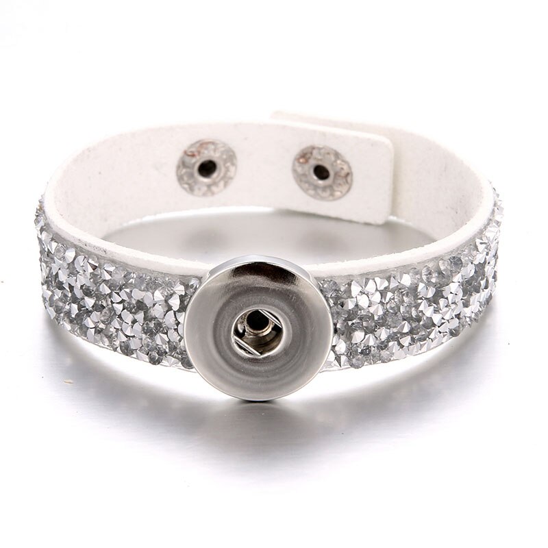 Mode Kristal Strass Fluwelen Snap Armband 18Cm Fit 18Mm Snap Knoppen Snap Sieraden SE0210: white