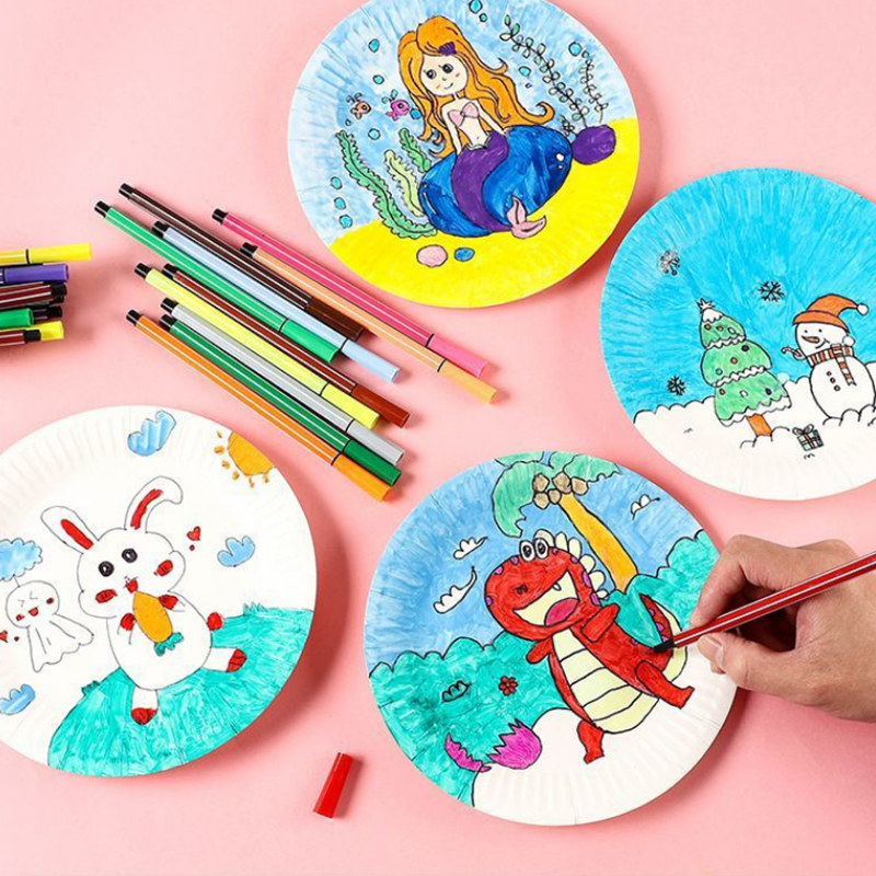 50pcs Paper Plate, Disposable Party Tableware, Bone Spitting Plate, Picnic Plate, Children's Drawing Diy White Cardboard, Decora