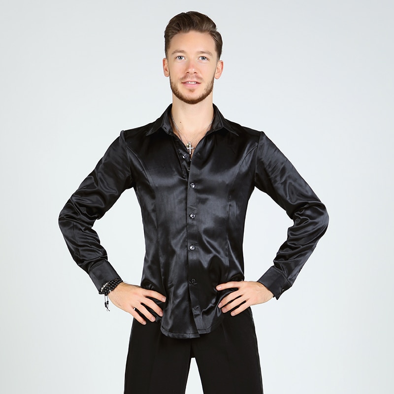 Tops de baile Latino adulto de los hombres camisa de manga larga estándar de vals de la danza de competencia ropa DL5220