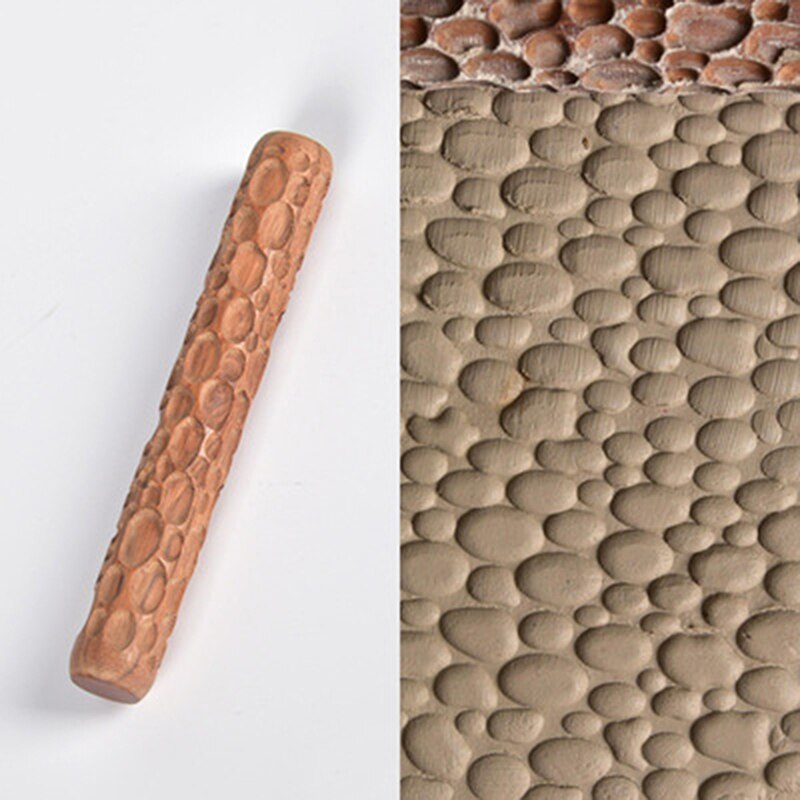 Aardewerk Gereedschap Houten Embossing Stick Patroon Rolling Klei Pin Houten Hand Roller Klei Stempel Klei Patroon Roller: Pebbles