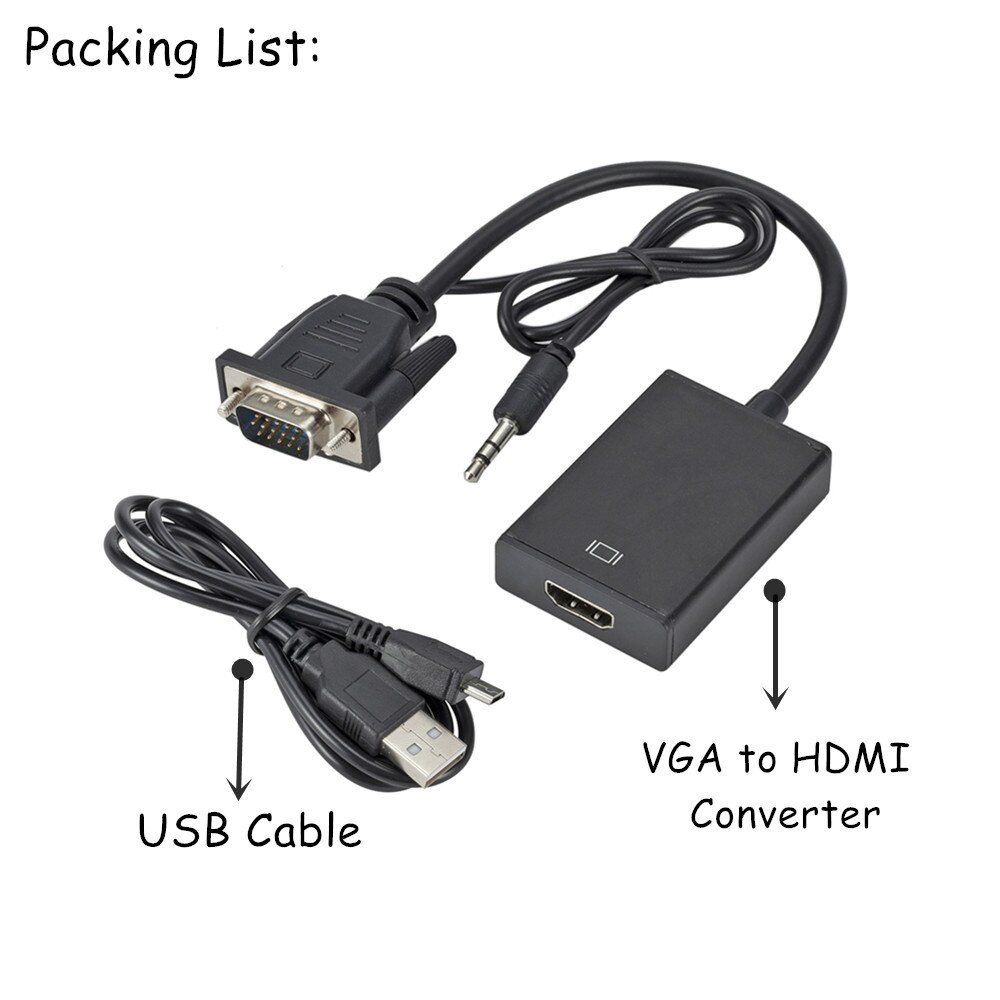 Grwibeou vga to hdmi with 3.5mm audio Cable 1080P vga to hdmi Adapter for PC laptop to HDTV Projector ps4 Video Audio converter