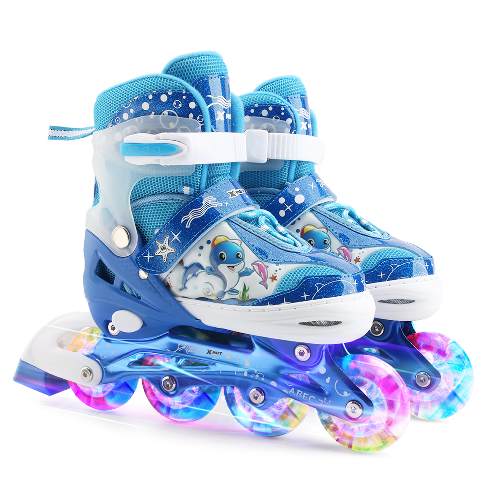 Kinderen Inline Skates Verstelbare Inline Skates Met Knipperende 4 Wielen Rolschaatsen Kids Jongen Meisje Rolschaatsen Sneakers Laarzen: Sky Blue / 8