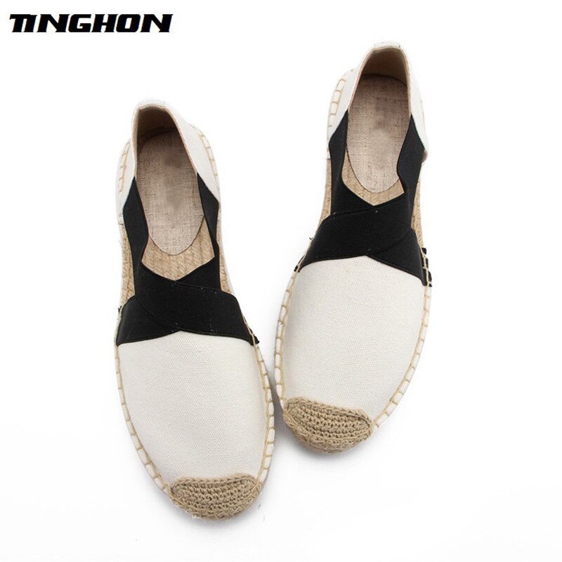 Alpargatas de TINGHON, zapatillas informales para mujer con dibujos animados, cómodas y deslizantes, lona de cáñamo de lino transpirable para niñas: White / 7