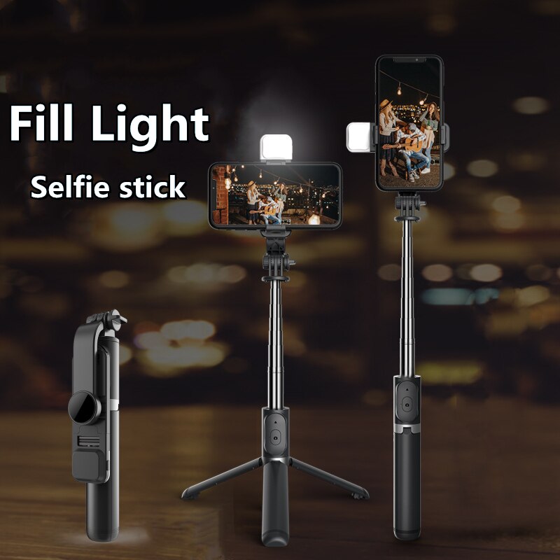 Palo de Selfie con luz Led, anillo de trípode para teléfono móvil iPhone, soporte para celular, Bluetooth, monopié telescópico