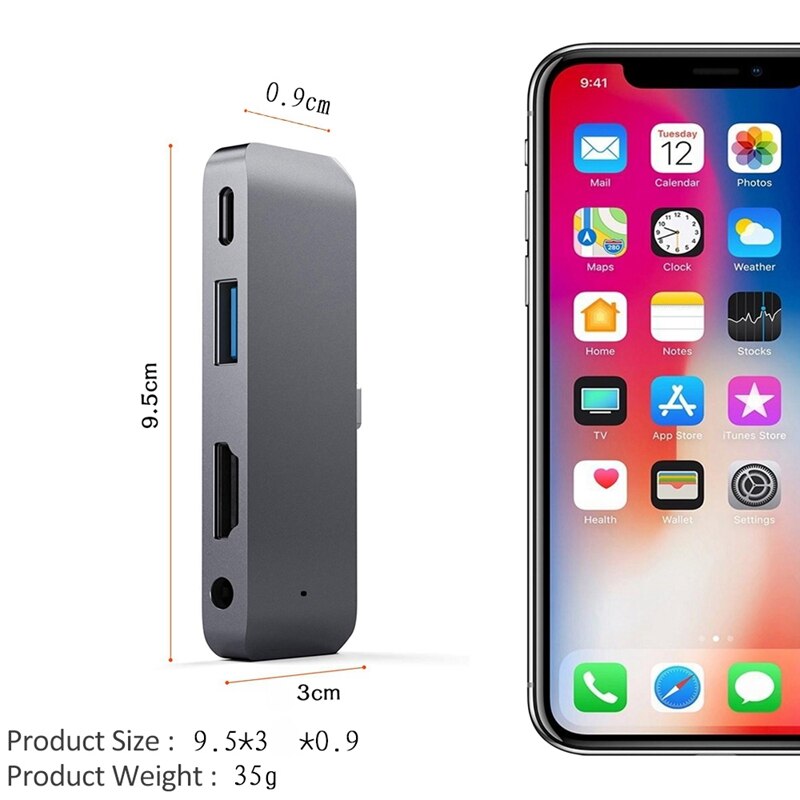 Usb-c-hdmi-sovitin 4 in 1- tyyppinen c-o-pd-lataus usb- 3.0- porttimuunnin 4k hdtv-keskitin ipad pro -kannettavalle (harmaa)