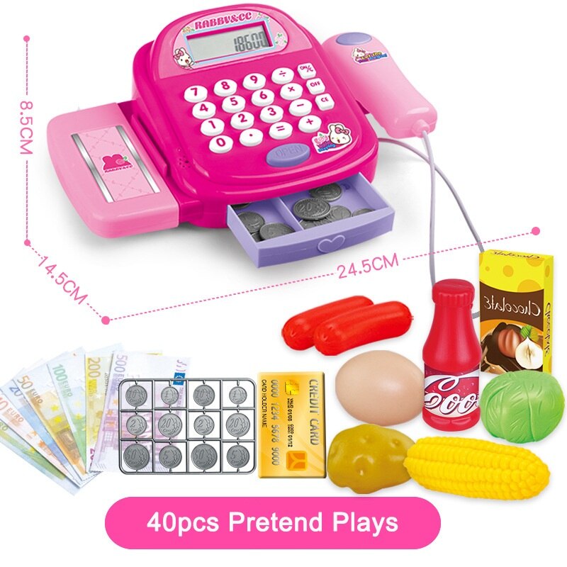 Supermarkt Mini Einkaufen Einkaufen Lebensmittelhändler Minimarket Bis registrieren Kassierer Simulation Möbel Kasse vorgeben Spielen Haus Spielzeug: 40Stck Rosa