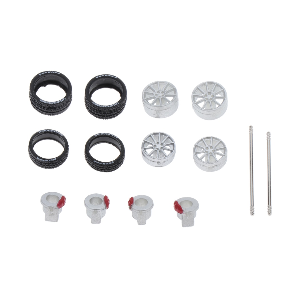 4 Set 1:64 Scale Car Rubber Wheel Tire Hub Wheel Rims with Soft Rubber Tires for RC 1/64 Car
