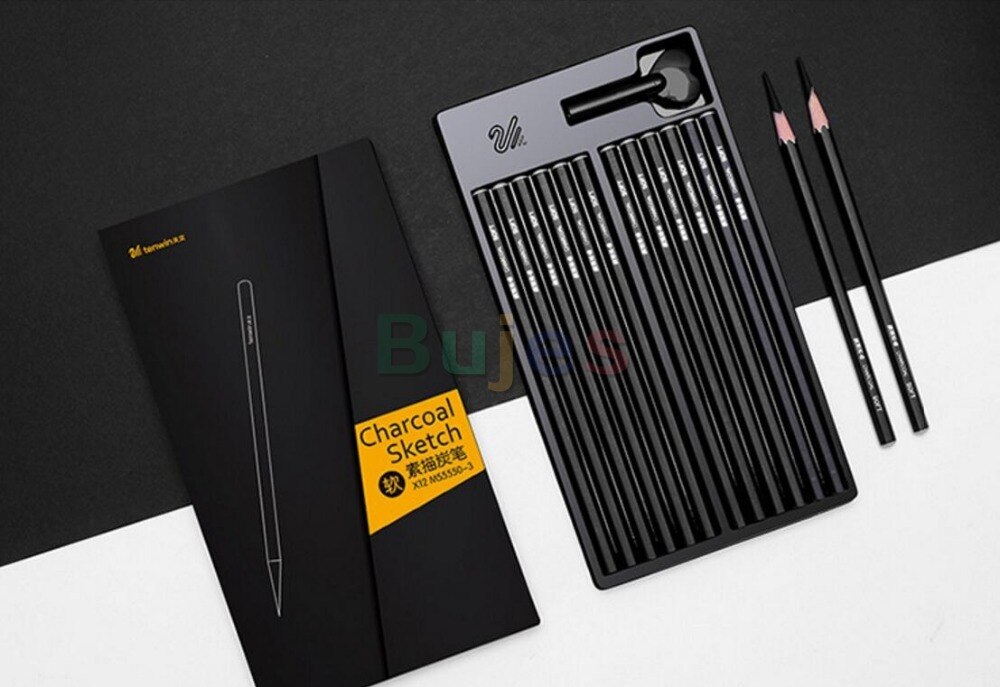 12pc/set Charcoal pencil Set Wood Charcoal pencil Student Art Sketch Painting Supply for adult kids Draw graphic pencil set tin