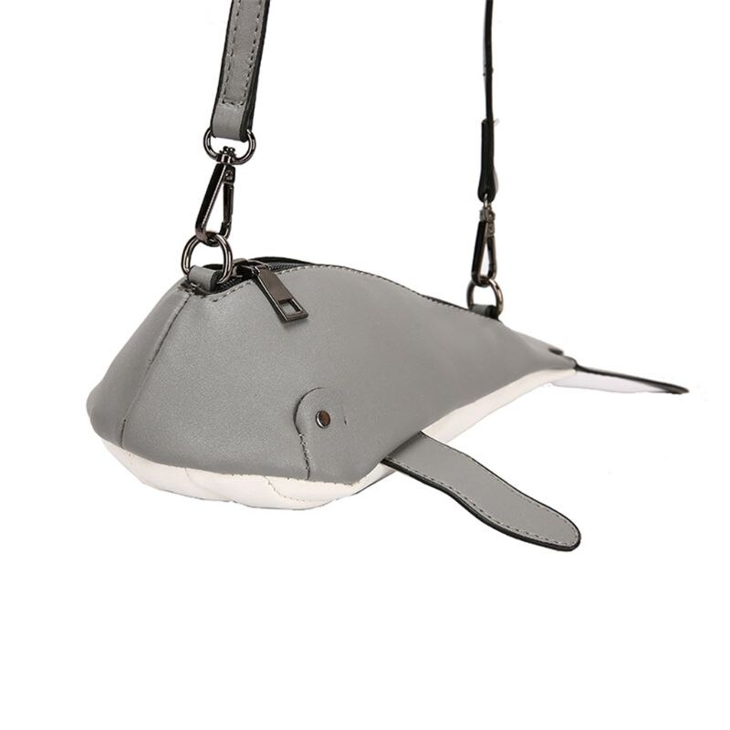 Bolso de mano de piel sintética con forma de ballena, bandolera de mensajero para mujer: Gris