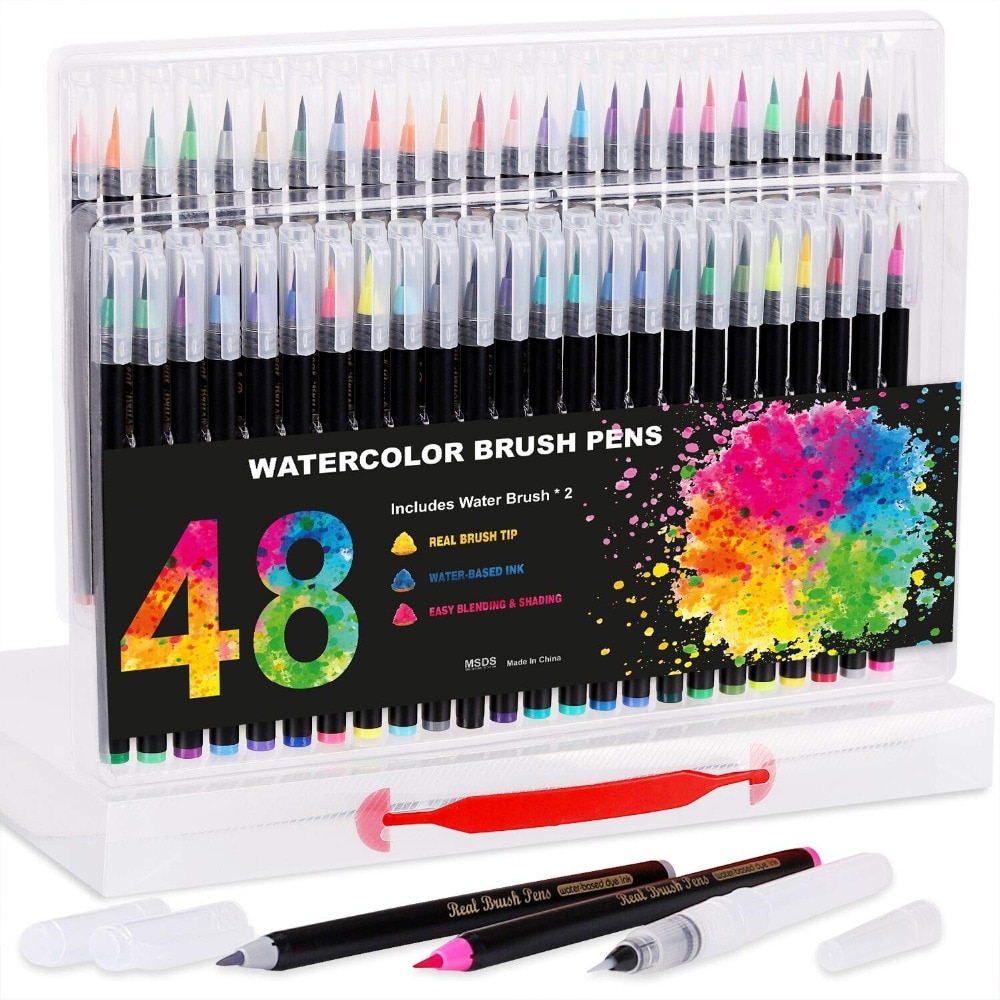 48 farver akvarel markører penselpenne, fleksible ægte pensel tip, maling penne til kunstnere, begyndere, voksne og børn farve