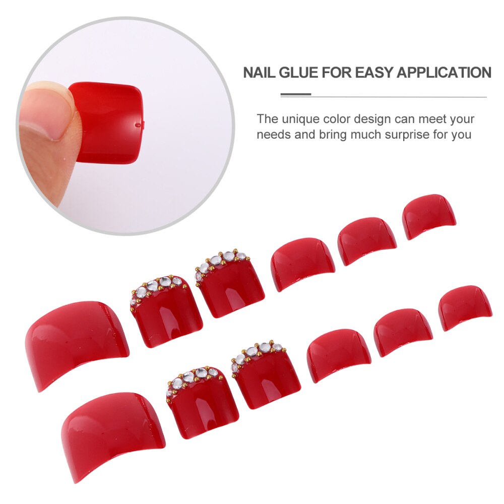 72Pcs Fonkelende Voet Decal Kunstmatige Teennagels Sticker Natuurlijke Nep Nagels Volledige Dekking False Teen Nagels Voor Dames Meisjes (rood)